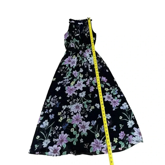 Great Jones Navy Floral Neck Tie Dress Midi Sleeveless Floral Side Pockets Sz XS - Picture 6 of 16